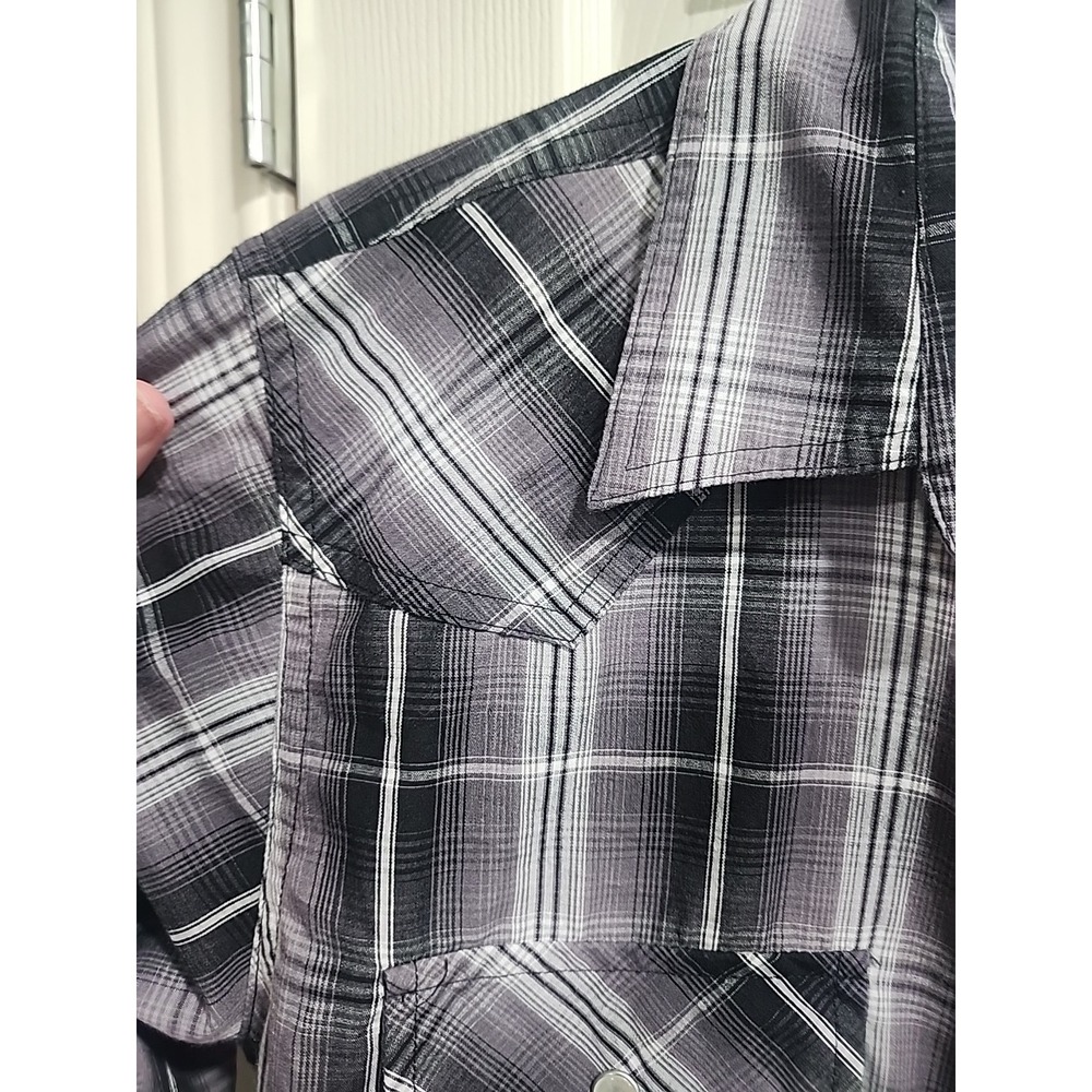 High Noon Pearl Snap Western Shirt Men's S Black Gray Plaid Rodeo Cowboy - Picture 8 of 15
